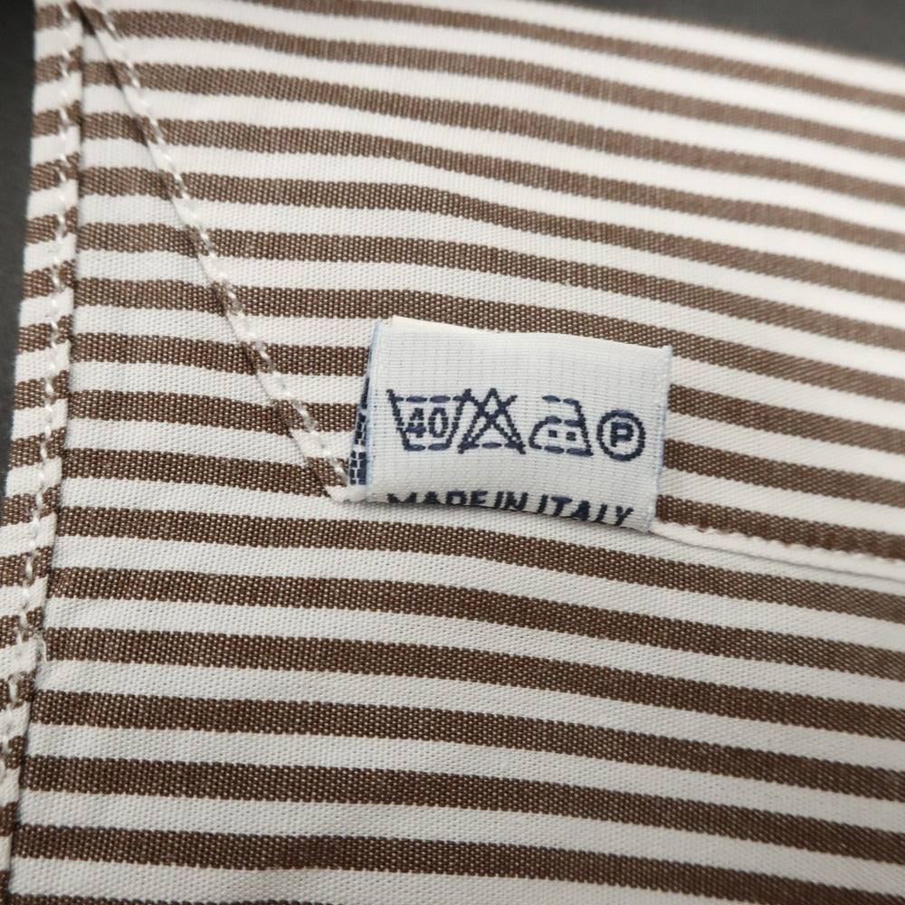 [Used] BORRIELLO Cotton Striped Wide Collar Dress Shirt Brown x White [38] [Condition Rank A] [Men&