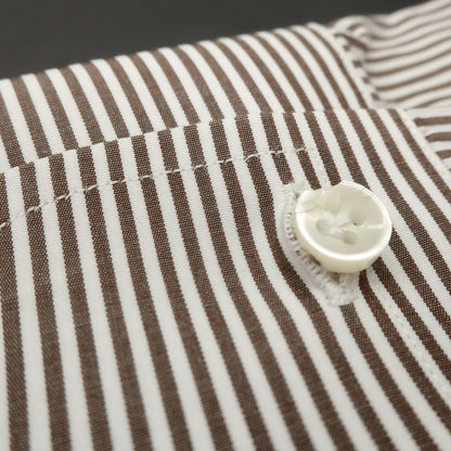 [Used] BORRIELLO Cotton Striped Wide Collar Dress Shirt Brown x White [38] [Condition Rank A] [Men&