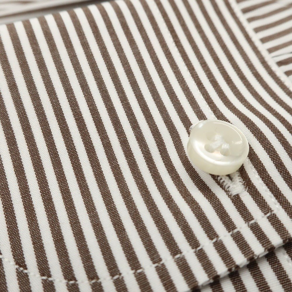 [Used] BORRIELLO Cotton Striped Wide Collar Dress Shirt Brown x White [38] [Condition Rank A] [Men&