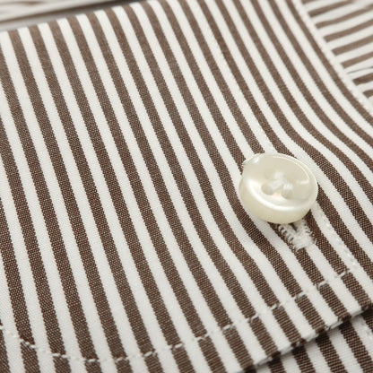 [Used] BORRIELLO Cotton Striped Wide Collar Dress Shirt Brown x White [38] [Condition Rank A] [Men&