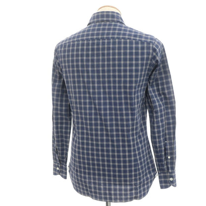 [Used] Luigi Borrelli Cotton Check Horizontal Collar Casual Shirt Navy [S] [Condition Rank B] [Men&