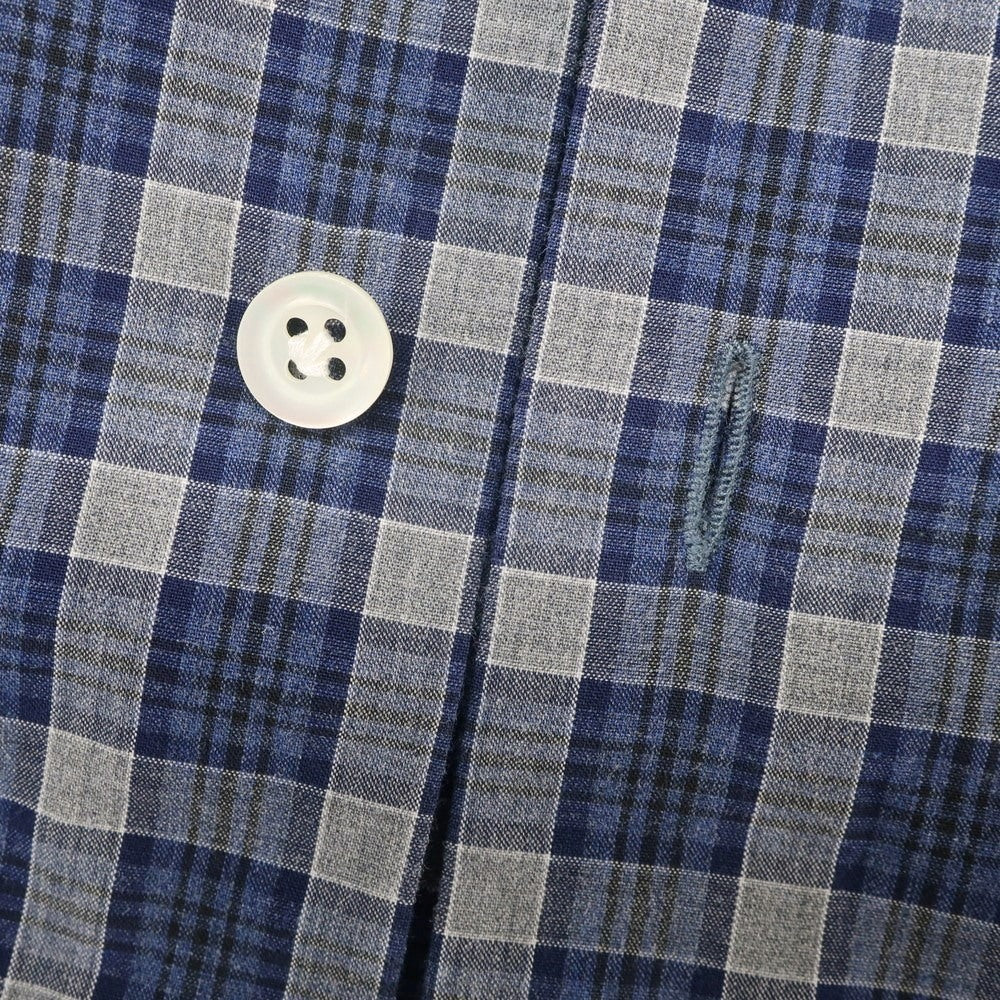 [Used] Luigi Borrelli Cotton Check Horizontal Collar Casual Shirt Navy [S] [Condition Rank B] [Men&