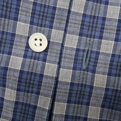 [Used] Luigi Borrelli Cotton Check Horizontal Collar Casual Shirt Navy [S] [Condition Rank B] [Men&