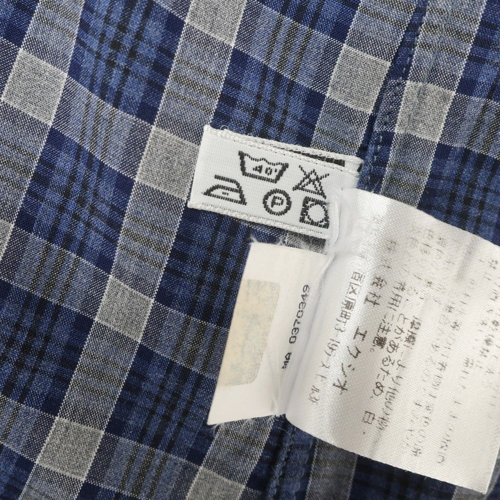 [Used] Luigi Borrelli Cotton Check Horizontal Collar Casual Shirt Navy [S] [Condition Rank B] [Men&