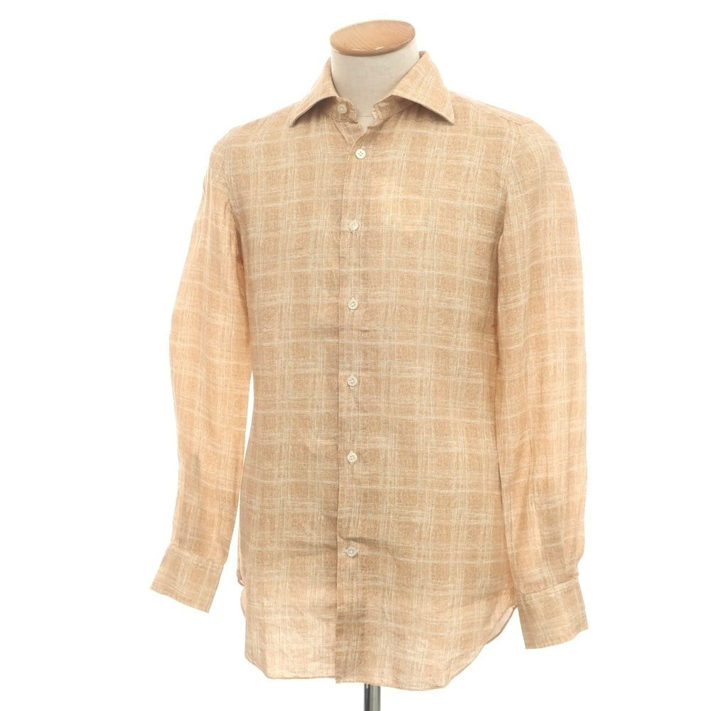 [Used] Vincenzo di Ruggiero Linen Check Wide Collar Casual Shirt Light Orange Brown [38] [Condition Rank B] [Men&