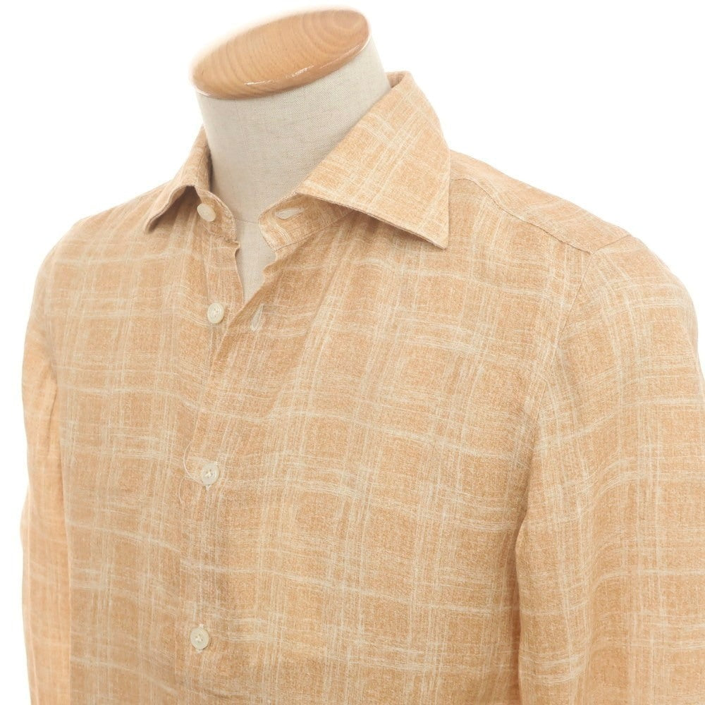 [Used] Vincenzo di Ruggiero Linen Check Wide Collar Casual Shirt Light Orange Brown [38] [Condition Rank B] [Men&