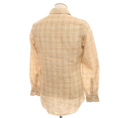 [Used] Vincenzo di Ruggiero Linen Check Wide Collar Casual Shirt Light Orange Brown [38] [Condition Rank B] [Men&