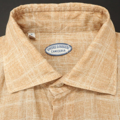 [Used] Vincenzo di Ruggiero Linen Check Wide Collar Casual Shirt Light Orange Brown [38] [Condition Rank B] [Men&