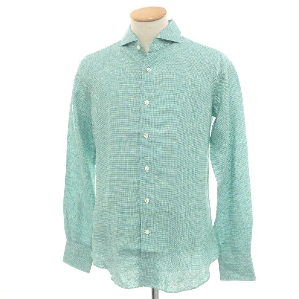 [Used] CIT LUXURY Linen Houndstooth Horizontal Collar Casual Shirt Green [38] [Condition Rank A] [Men&