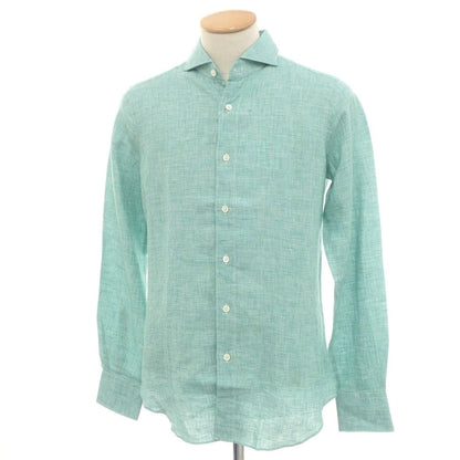 [Used] CIT LUXURY Linen Houndstooth Horizontal Collar Casual Shirt Green [38] [Condition Rank A] [Men&