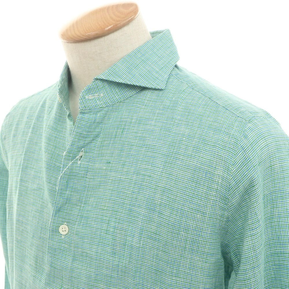 [Used] CIT LUXURY Linen Houndstooth Horizontal Collar Casual Shirt Green [38] [Condition Rank A] [Men&