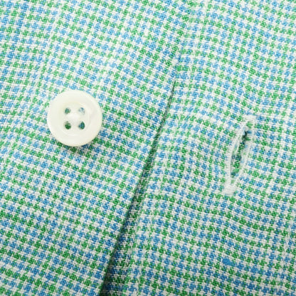 [Used] CIT LUXURY Linen Houndstooth Horizontal Collar Casual Shirt Green [38] [Condition Rank A] [Men&