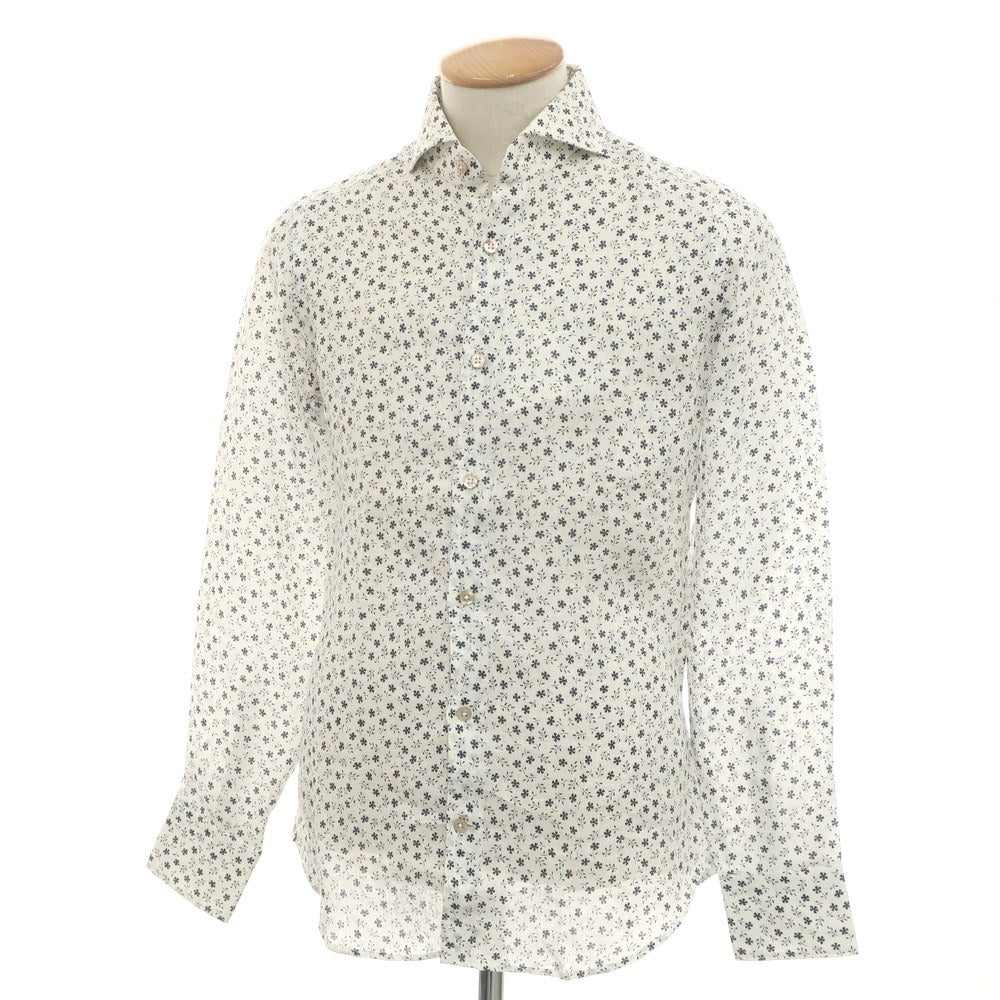 [Used] Drumohr Linen Small Floral Print Horizontal Collar Casual Shirt White x Navy [38] [Condition Rank C] [Men&