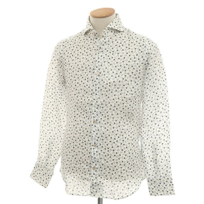 [Used] Drumohr Linen Small Floral Print Horizontal Collar Casual Shirt White x Navy [38] [Condition Rank C] [Men&