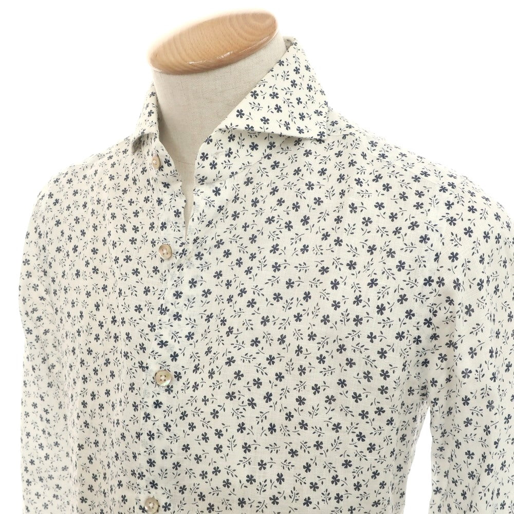 [Used] Drumohr Linen Small Floral Print Horizontal Collar Casual Shirt White x Navy [38] [Condition Rank C] [Men&