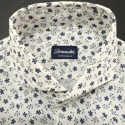 [Used] Drumohr Linen Small Floral Print Horizontal Collar Casual Shirt White x Navy [38] [Condition Rank C] [Men&