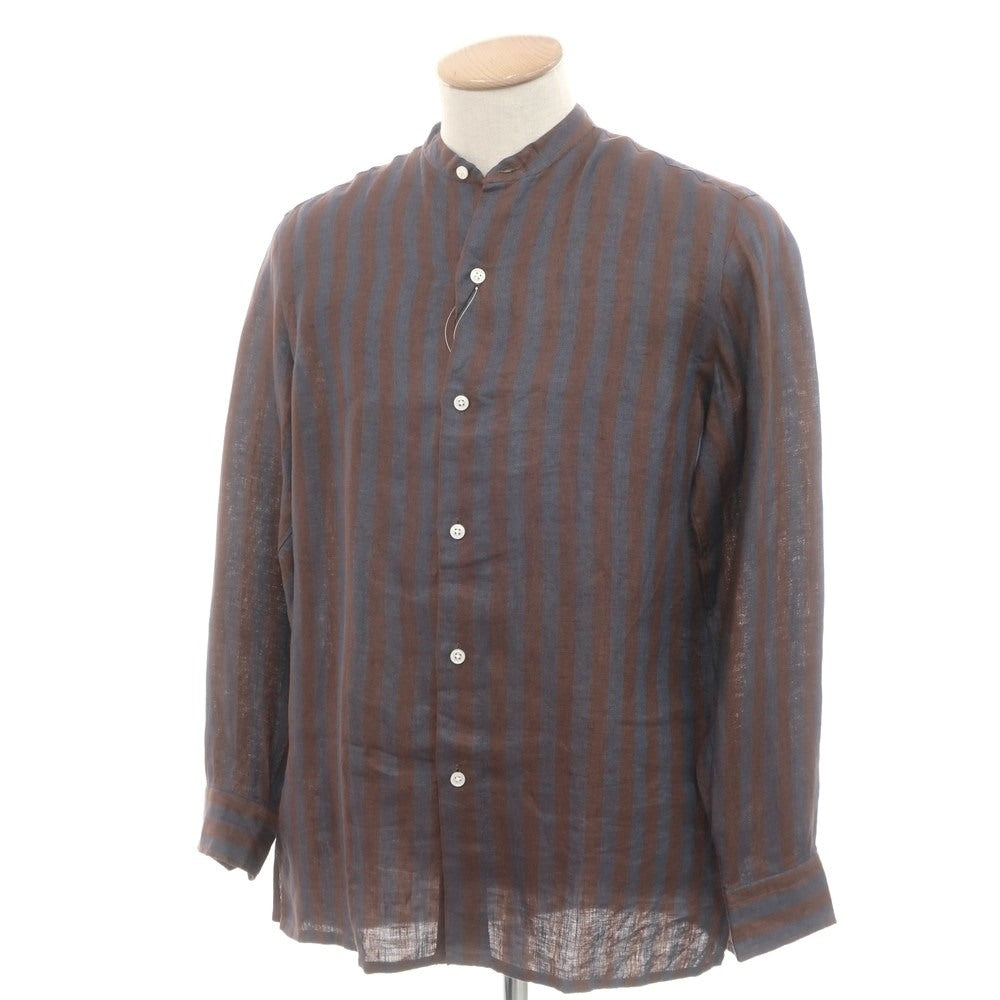 [Used] [Unused] Salvatore Piccolo Linen Striped Band Collar Casual Shirt Brown x Blue [S] [Condition Rank S] [Men&