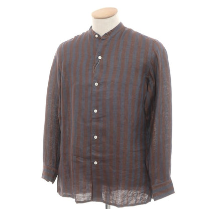[Used] [Unused] Salvatore Piccolo Linen Striped Band Collar Casual Shirt Brown x Blue [S] [Condition Rank S] [Men&