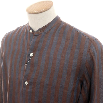 [Used] [Unused] Salvatore Piccolo Linen Striped Band Collar Casual Shirt Brown x Blue [S] [Condition Rank S] [Men&