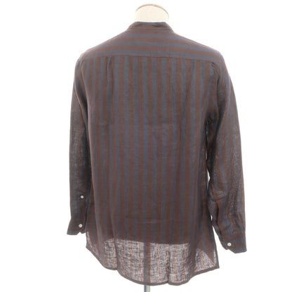 [Used] [Unused] Salvatore Piccolo Linen Striped Band Collar Casual Shirt Brown x Blue [S] [Condition Rank S] [Men&