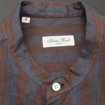 [Used] [Unused] Salvatore Piccolo Linen Striped Band Collar Casual Shirt Brown x Blue [S] [Condition Rank S] [Men&