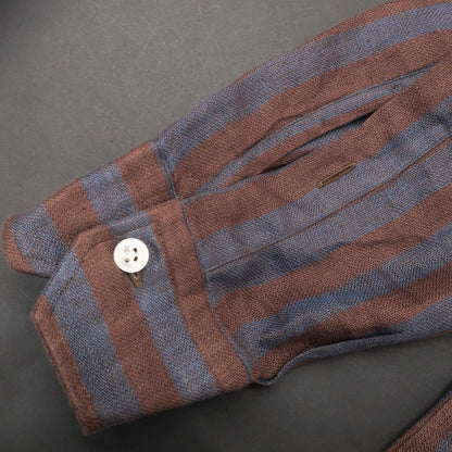 [Used] [Unused] Salvatore Piccolo Linen Striped Band Collar Casual Shirt Brown x Blue [S] [Condition Rank S] [Men&