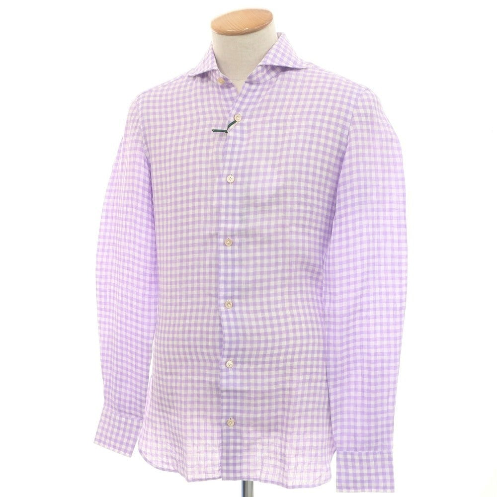 [Used] [Unused] Luigi Borrelli Luxury Vintage LUIGIBORRELLI LUXURY VINTAGE Linen Gingham Check Horizontal Collar Casual Shirt Purple x White [S] [Condition Rank S] [Men&
