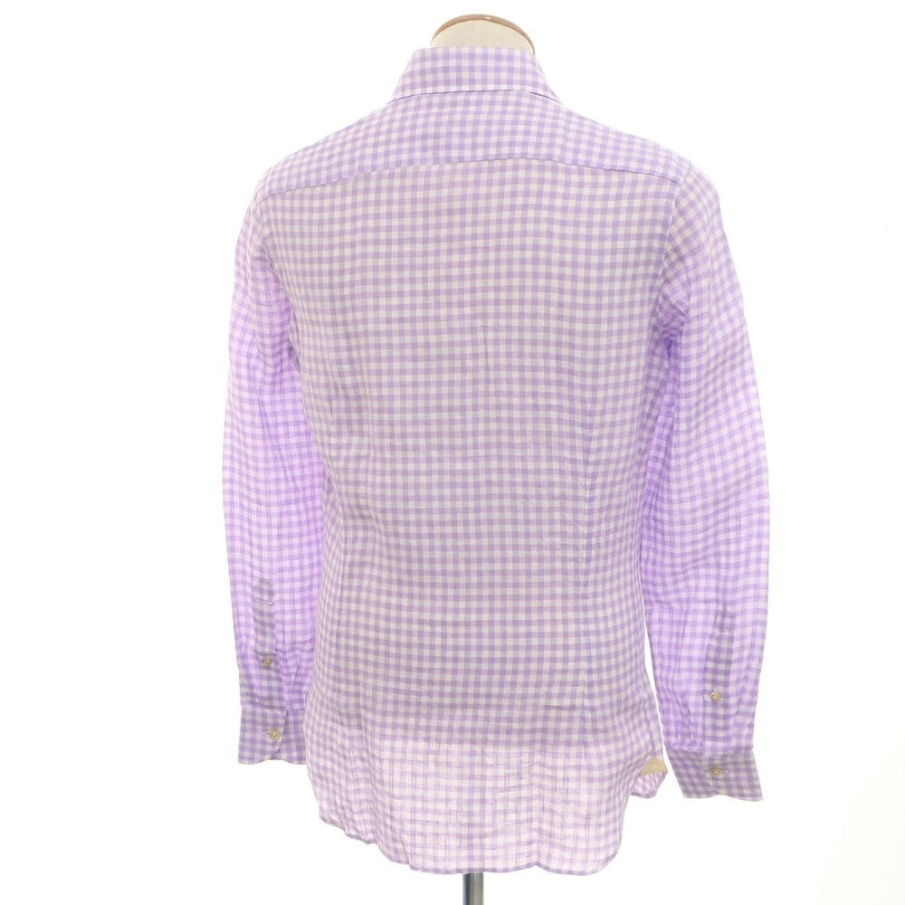 【中古】【未使用】ルイジボレッリ ラグジュアリーヴィンテージ LUIGIBORRELLI LUXURY VINTAGE リネン ギンガムチェック ホリゾンタルカラー カジュアルシャツ パープルxホワイト【 S 】【 状態ランクS 】【 メンズ 】 [APD]