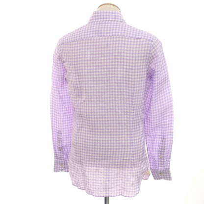 【中古】【未使用】ルイジボレッリ ラグジュアリーヴィンテージ LUIGIBORRELLI LUXURY VINTAGE リネン ギンガムチェック ホリゾンタルカラー カジュアルシャツ パープルxホワイト【 S 】【 状態ランクS 】【 メンズ 】 [APD]