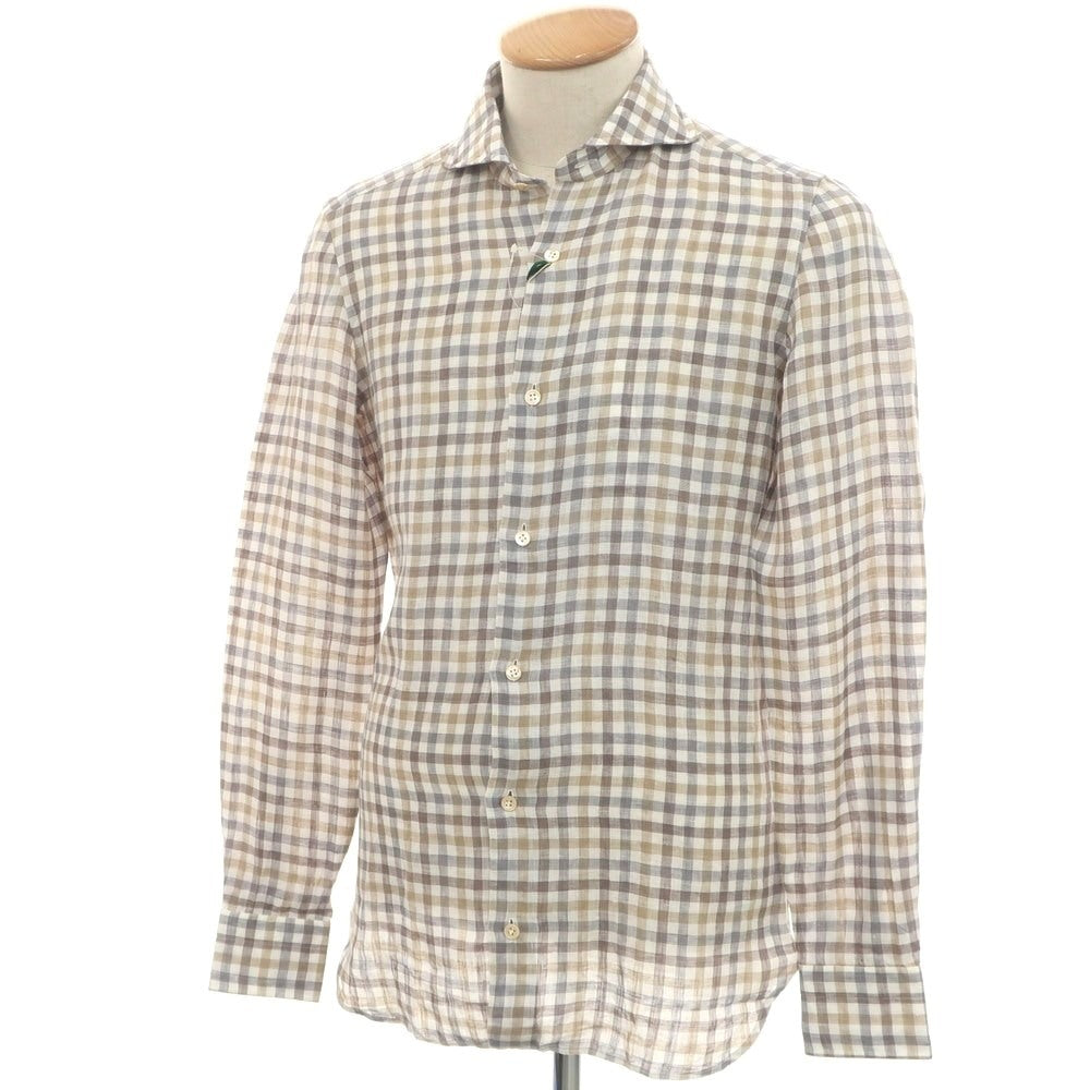 [Used] [Unused] Luigi Borrelli Luxury Vintage LUIGIBORRELLI LUXURY VINTAGE Linen Check Horizontal Collar Casual Shirt Gray x White [S] [Condition Rank S] [Men&