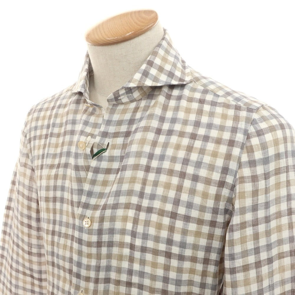[Used] [Unused] Luigi Borrelli Luxury Vintage LUIGIBORRELLI LUXURY VINTAGE Linen Check Horizontal Collar Casual Shirt Gray x White [S] [Condition Rank S] [Men&