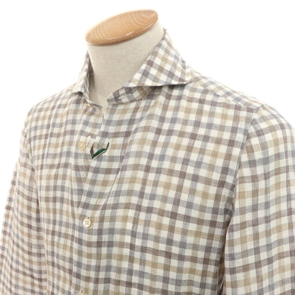 [Used] [Unused] Luigi Borrelli Luxury Vintage LUIGIBORRELLI LUXURY VINTAGE Linen Check Horizontal Collar Casual Shirt Gray x White [S] [Condition Rank S] [Men&