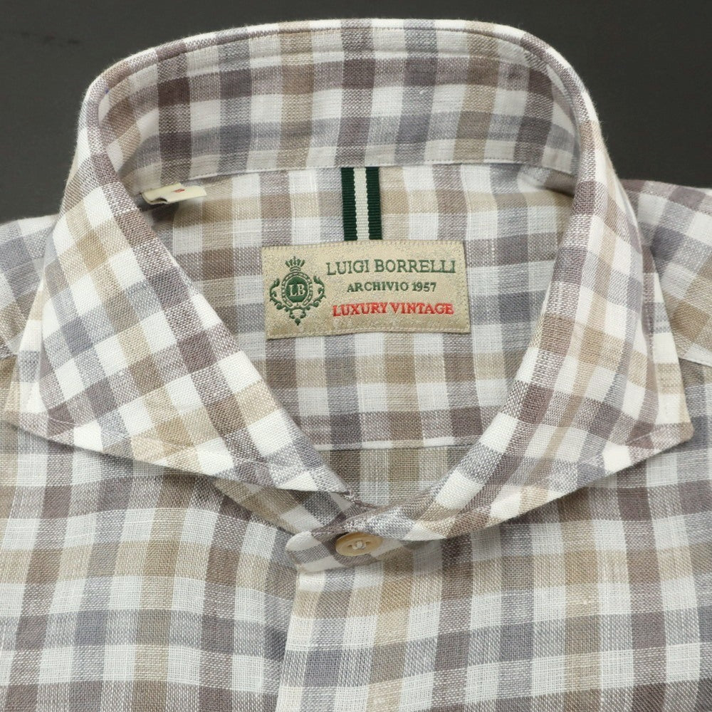[Used] [Unused] Luigi Borrelli Luxury Vintage LUIGIBORRELLI LUXURY VINTAGE Linen Check Horizontal Collar Casual Shirt Gray x White [S] [Condition Rank S] [Men&