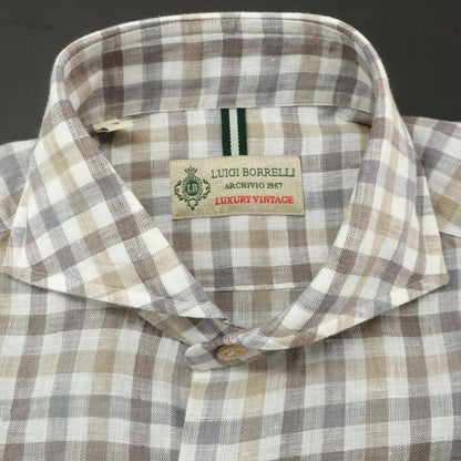 [Used] [Unused] Luigi Borrelli Luxury Vintage LUIGIBORRELLI LUXURY VINTAGE Linen Check Horizontal Collar Casual Shirt Gray x White [S] [Condition Rank S] [Men&