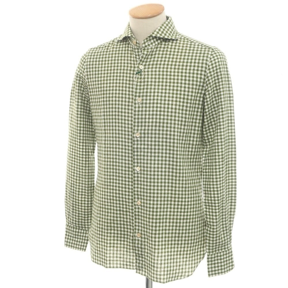 [Used] [Unused] Luigi Borrelli Luxury Vintage LUIGIBORRELLI LUXURY VINTAGE Linen cotton gingham check horizontal collar casual shirt olive green x white [S] [Condition rank S] [Men&