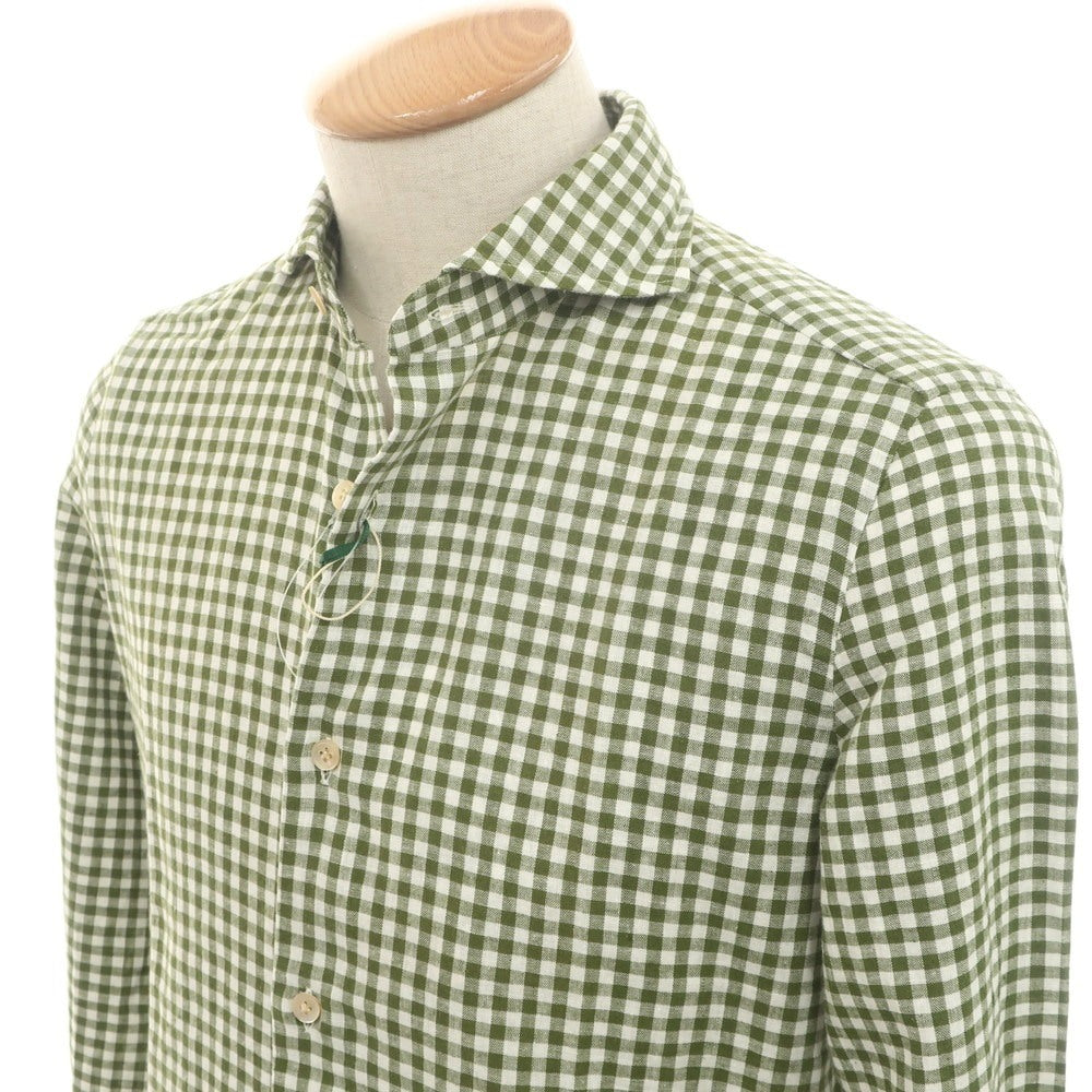 [Used] [Unused] Luigi Borrelli Luxury Vintage LUIGIBORRELLI LUXURY VINTAGE Linen cotton gingham check horizontal collar casual shirt olive green x white [S] [Condition rank S] [Men&