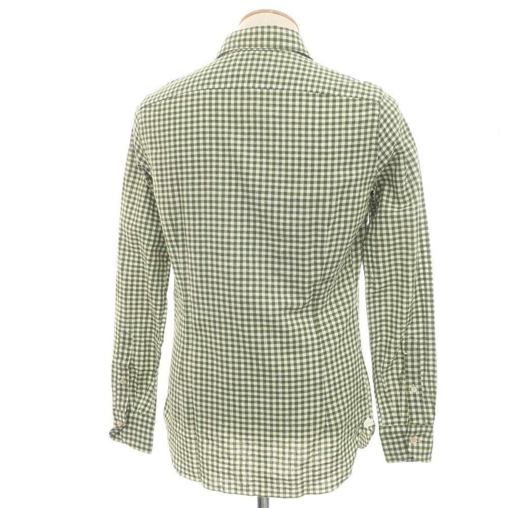 [Used] [Unused] Luigi Borrelli Luxury Vintage LUIGIBORRELLI LUXURY VINTAGE Linen cotton gingham check horizontal collar casual shirt olive green x white [S] [Condition rank S] [Men&