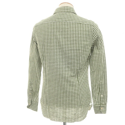 [Used] [Unused] Luigi Borrelli Luxury Vintage LUIGIBORRELLI LUXURY VINTAGE Linen cotton gingham check horizontal collar casual shirt olive green x white [S] [Condition rank S] [Men&