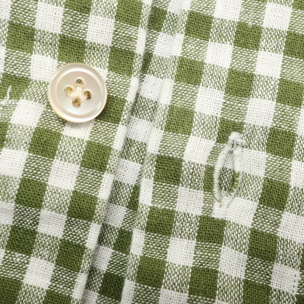 [Used] [Unused] Luigi Borrelli Luxury Vintage LUIGIBORRELLI LUXURY VINTAGE Linen cotton gingham check horizontal collar casual shirt olive green x white [S] [Condition rank S] [Men&