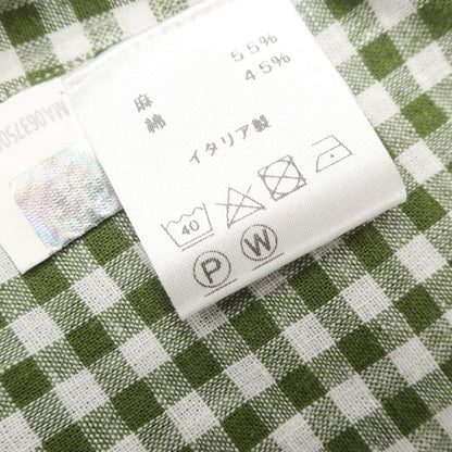 [Used] [Unused] Luigi Borrelli Luxury Vintage LUIGIBORRELLI LUXURY VINTAGE Linen cotton gingham check horizontal collar casual shirt olive green x white [S] [Condition rank S] [Men&