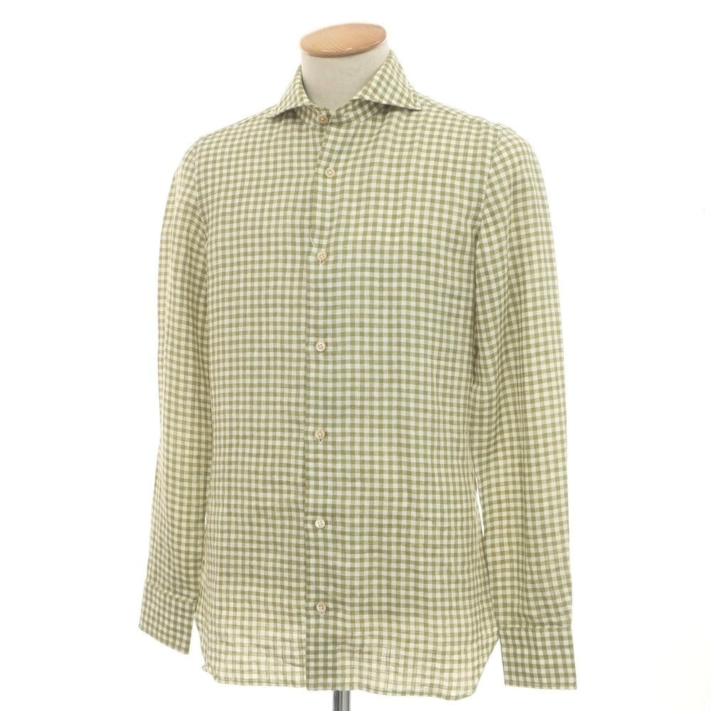 [Used] Luigi Borrelli Luxury Vintage LUIGIBORRELLI LUXURY VINTAGE Linen Gingham Check Horizontal Collar Casual Shirt Light Olive x White [S] [Condition Rank A] [Men&
