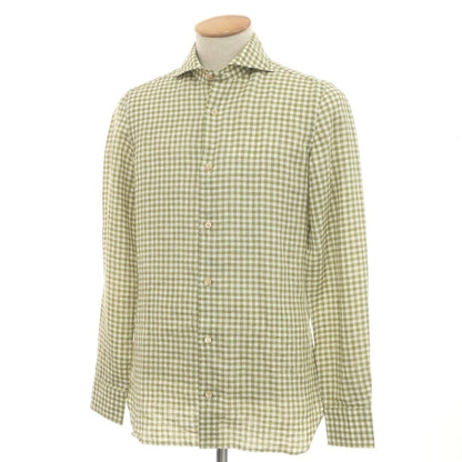 [Used] Luigi Borrelli Luxury Vintage LUIGIBORRELLI LUXURY VINTAGE Linen Gingham Check Horizontal Collar Casual Shirt Light Olive x White [S] [Condition Rank A] [Men&