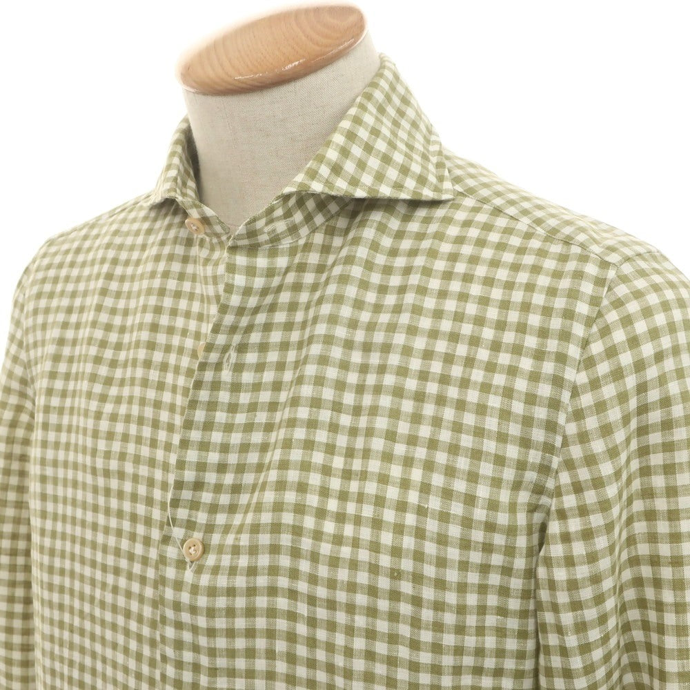 [Used] Luigi Borrelli Luxury Vintage LUIGIBORRELLI LUXURY VINTAGE Linen Gingham Check Horizontal Collar Casual Shirt Light Olive x White [S] [Condition Rank A] [Men&