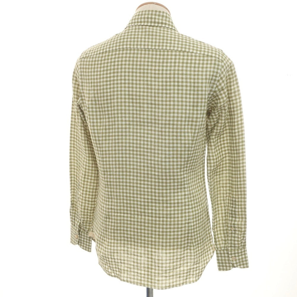 [Used] Luigi Borrelli Luxury Vintage LUIGIBORRELLI LUXURY VINTAGE Linen Gingham Check Horizontal Collar Casual Shirt Light Olive x White [S] [Condition Rank A] [Men&
