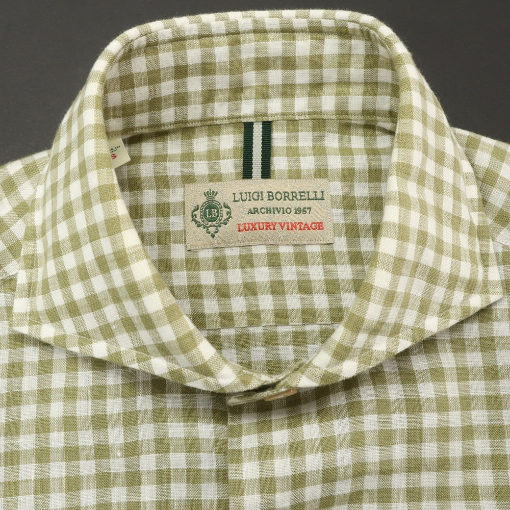 [Used] Luigi Borrelli Luxury Vintage LUIGIBORRELLI LUXURY VINTAGE Linen Gingham Check Horizontal Collar Casual Shirt Light Olive x White [S] [Condition Rank A] [Men&
