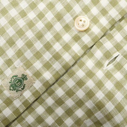 [Used] Luigi Borrelli Luxury Vintage LUIGIBORRELLI LUXURY VINTAGE Linen Gingham Check Horizontal Collar Casual Shirt Light Olive x White [S] [Condition Rank A] [Men&