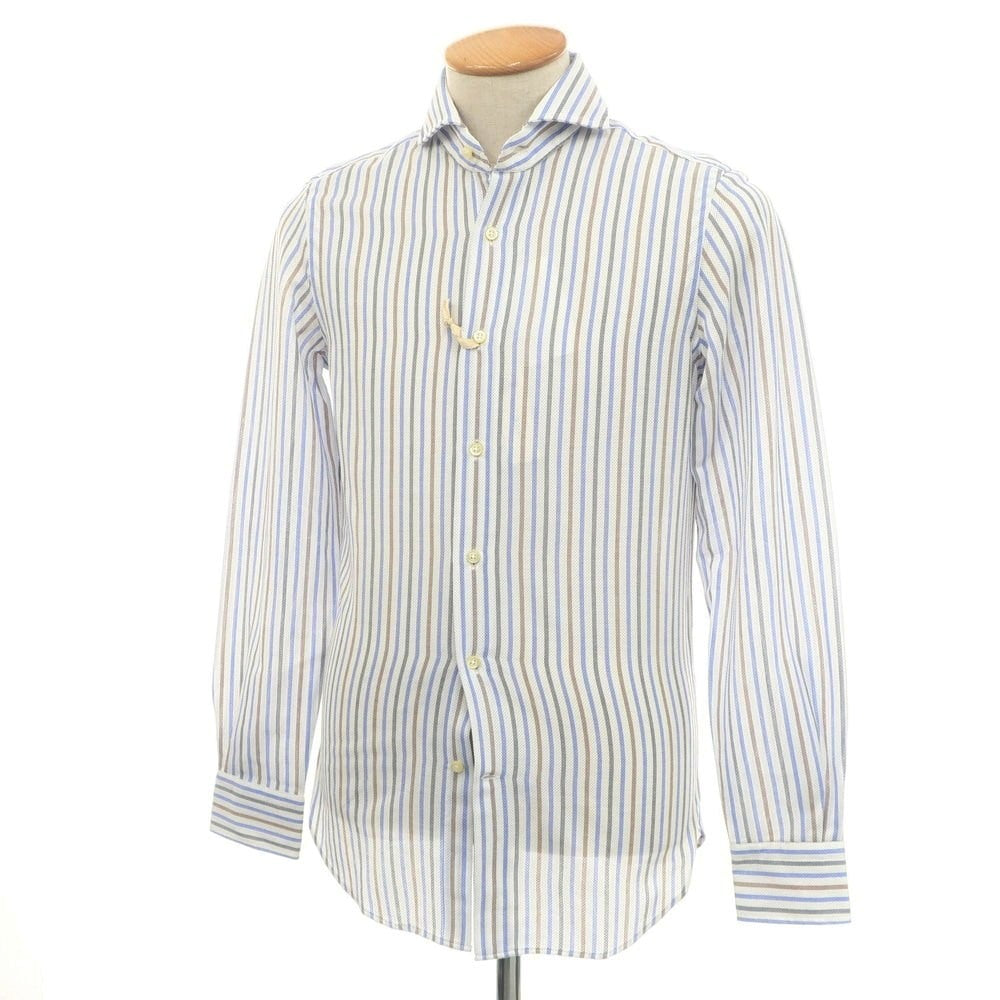 [Used] GUY ROVER Cotton Striped Horizontal Collar Casual Shirt White x Blue [XS] [Condition Rank A] [Men&