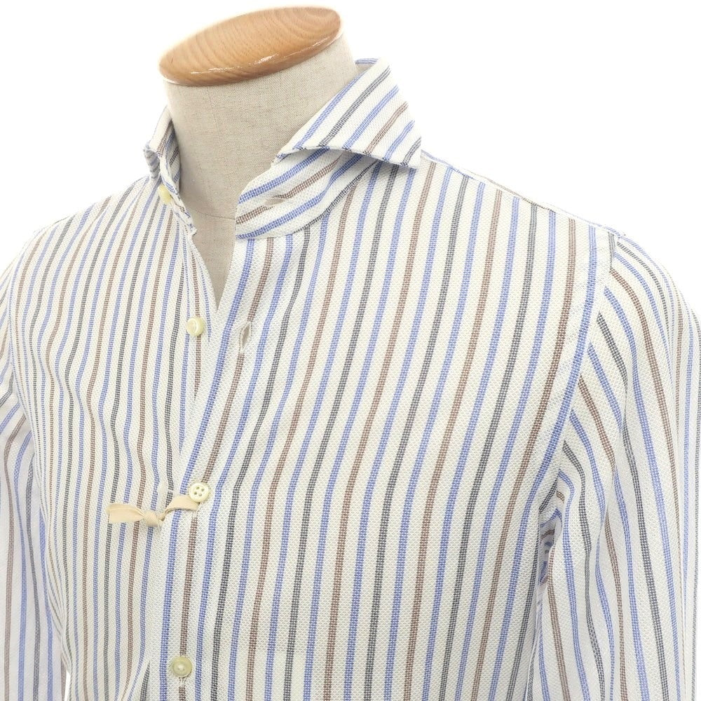 [Used] GUY ROVER Cotton Striped Horizontal Collar Casual Shirt White x Blue [XS] [Condition Rank A] [Men&