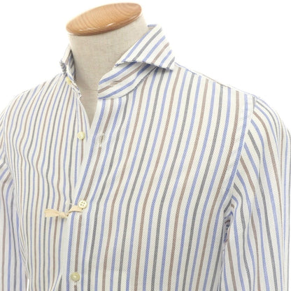[Used] GUY ROVER Cotton Striped Horizontal Collar Casual Shirt White x Blue [XS] [Condition Rank A] [Men&