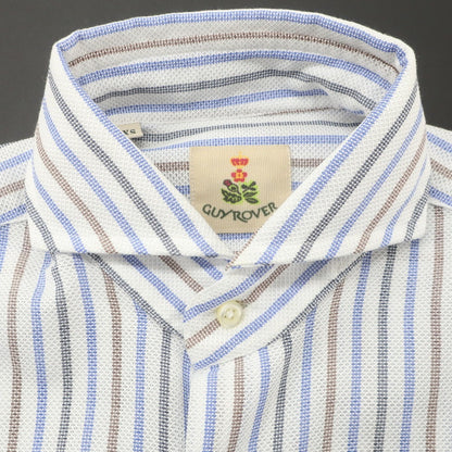[Used] GUY ROVER Cotton Striped Horizontal Collar Casual Shirt White x Blue [XS] [Condition Rank A] [Men&